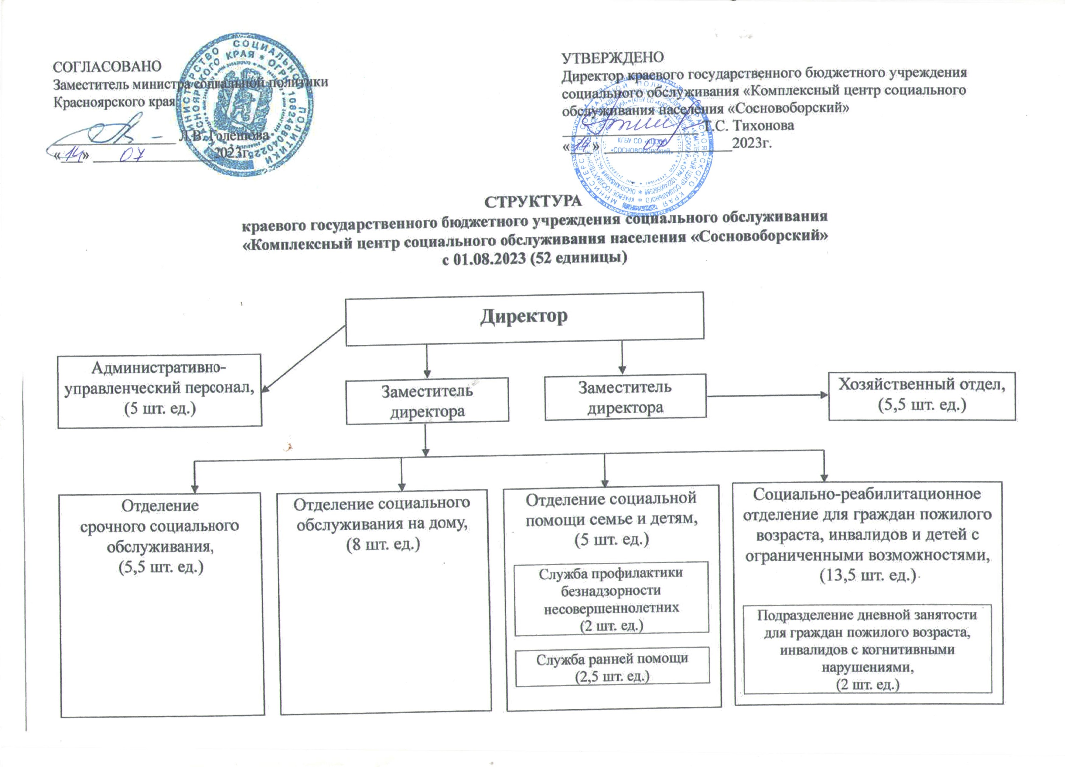 Структура – Краевое государственное бюджетное учреждение социального  обслуживания «Комплексный центр социального обслуживания населения « Сосновоборский»